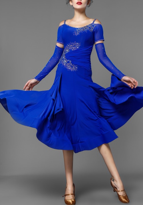 Ocean Blue Crepe Stoned Ballroom Smooth Practice Dress