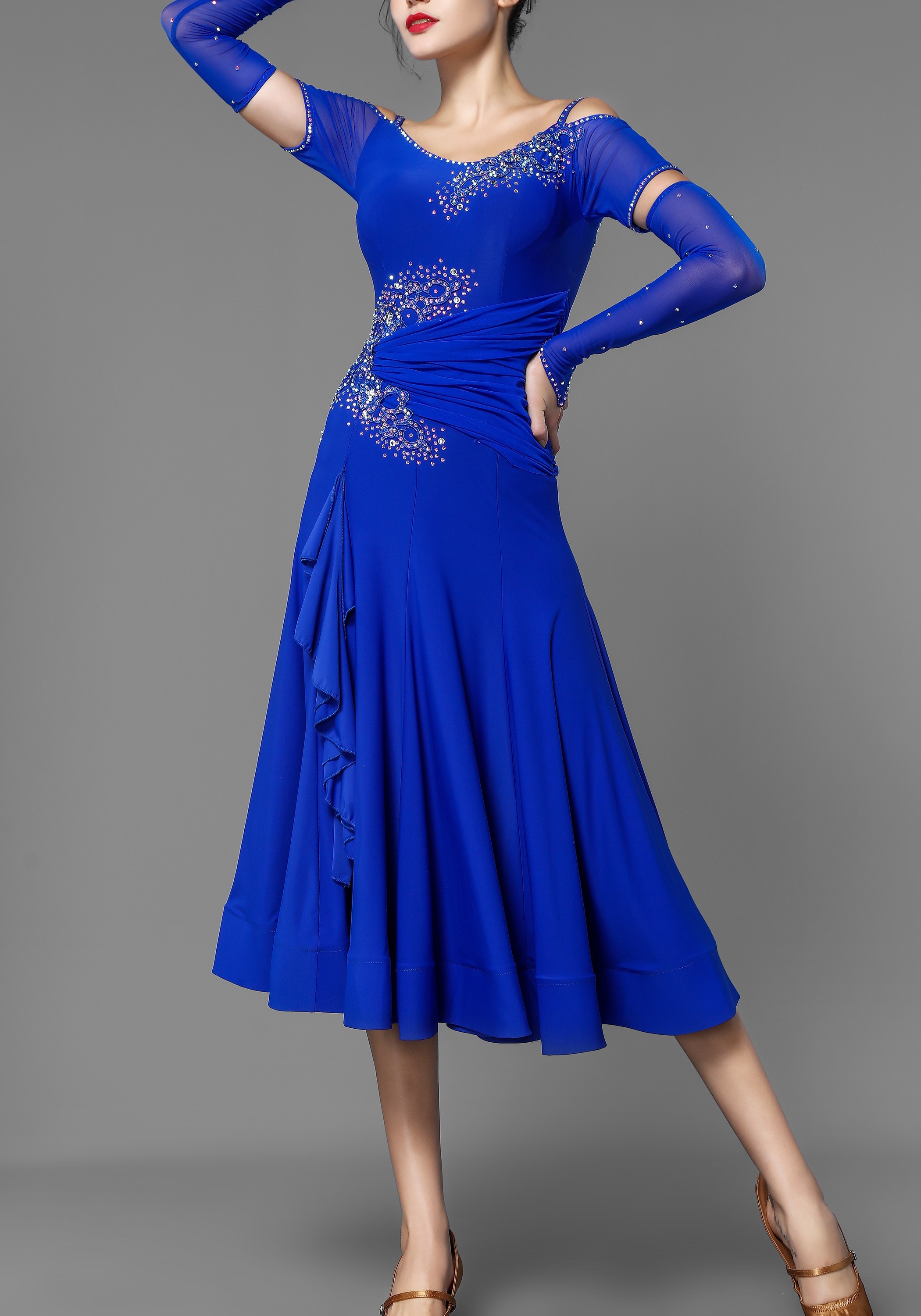 Ocean Blue Crepe Stoned Ballroom Smooth Practice Dress