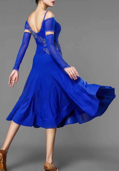 Ocean Blue Crepe Stoned Ballroom Smooth Practice Dress