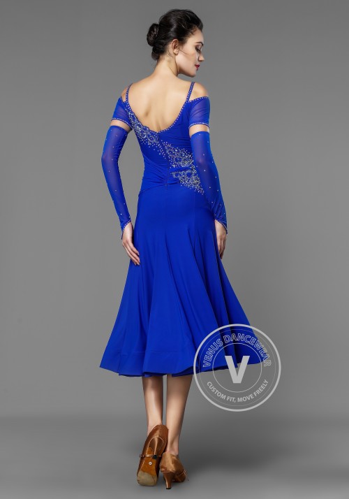 Ocean Blue Crepe Stoned Ballroom Smooth Practice Dress