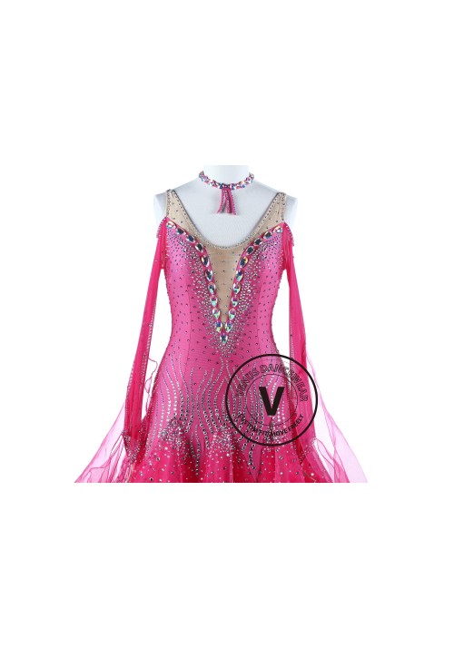 Pink Coral Luxury Foxtrot Waltz Quickstep Competition Dress