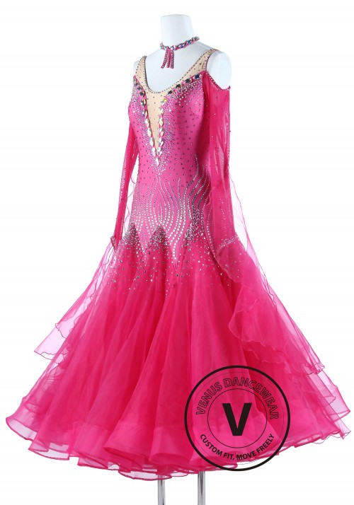 Pink Coral Luxury Foxtrot Waltz Quickstep Competition Dress