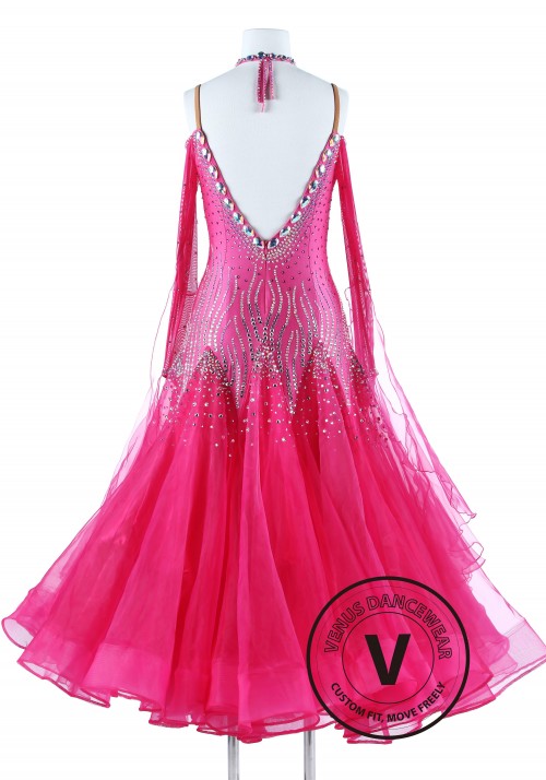 Pink Coral Luxury Foxtrot Waltz Quickstep Competition Dress