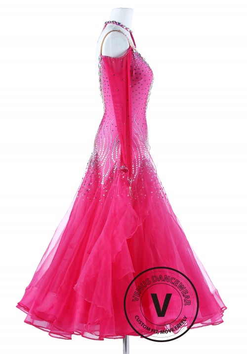 Pink Coral Luxury Foxtrot Waltz Quickstep Competition Dress