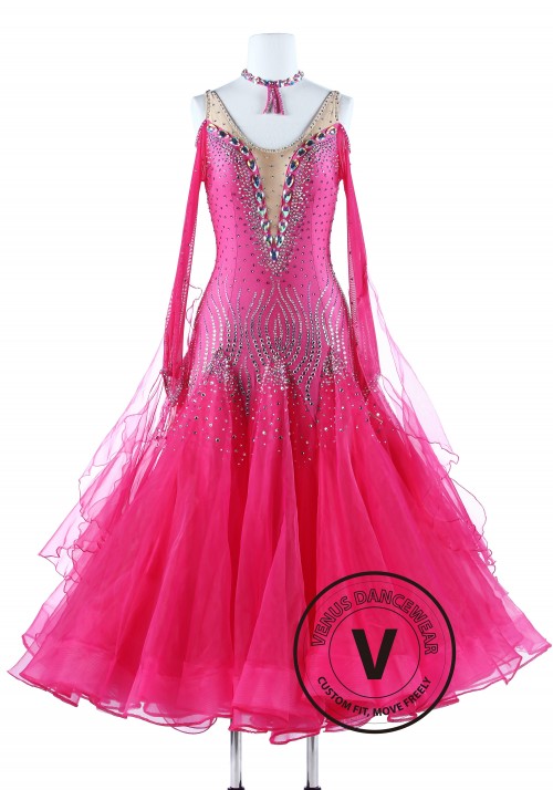 Pink Coral Luxury Foxtrot Waltz Quickstep Competition Dress