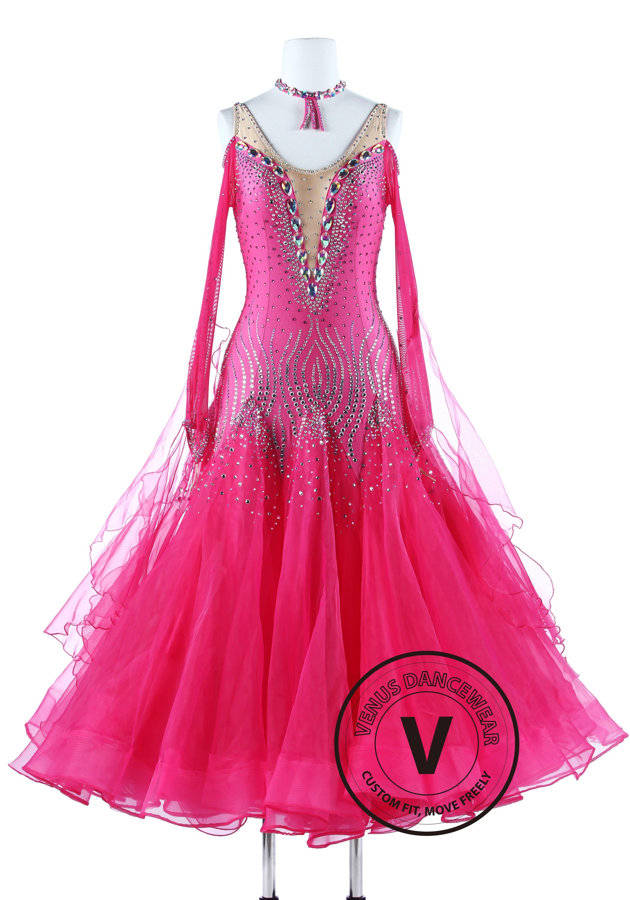 Pink Coral Luxury Foxtrot Waltz Quickstep Competition Dress