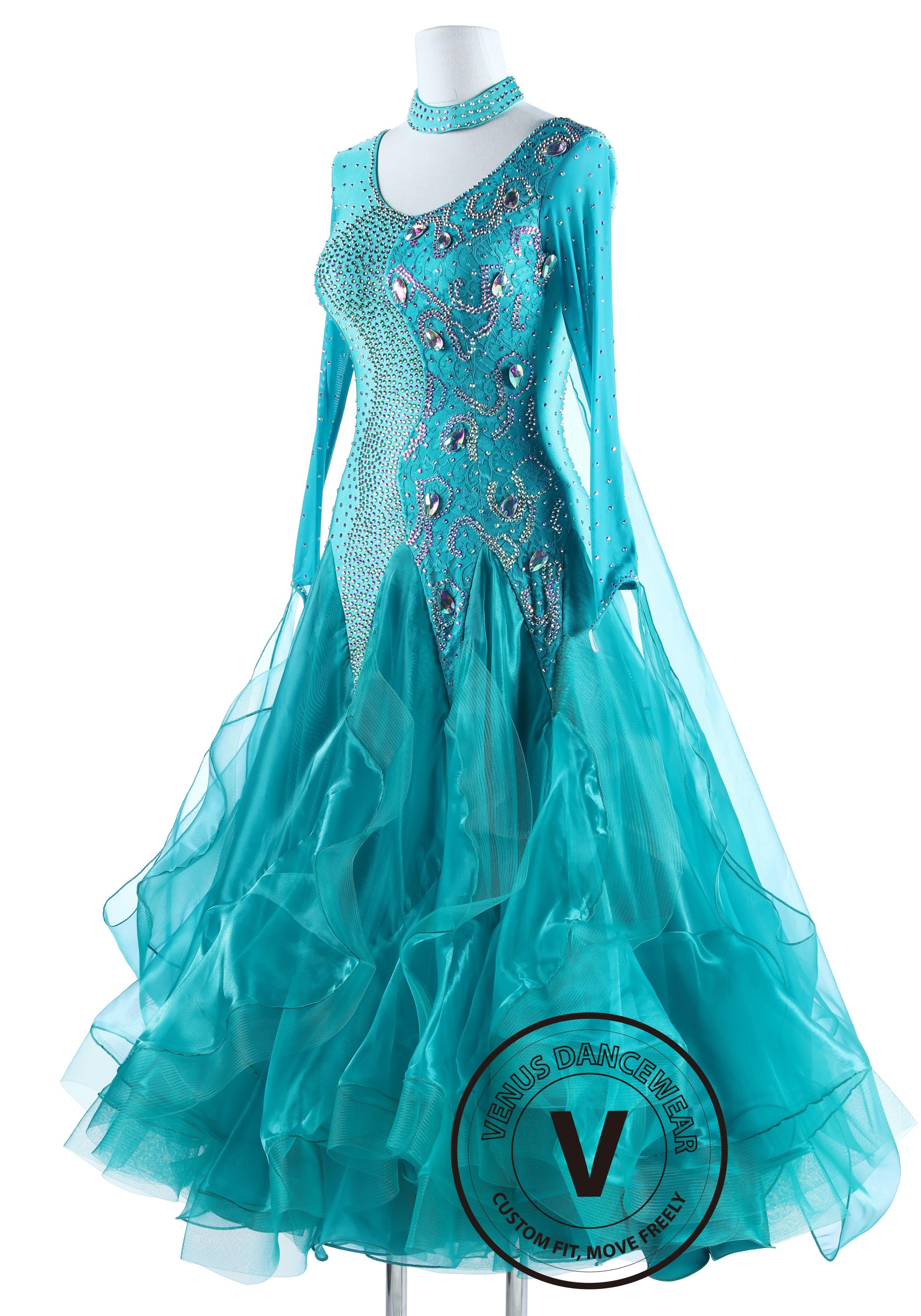 Fluffy turquoise outlet ballroom dance dress