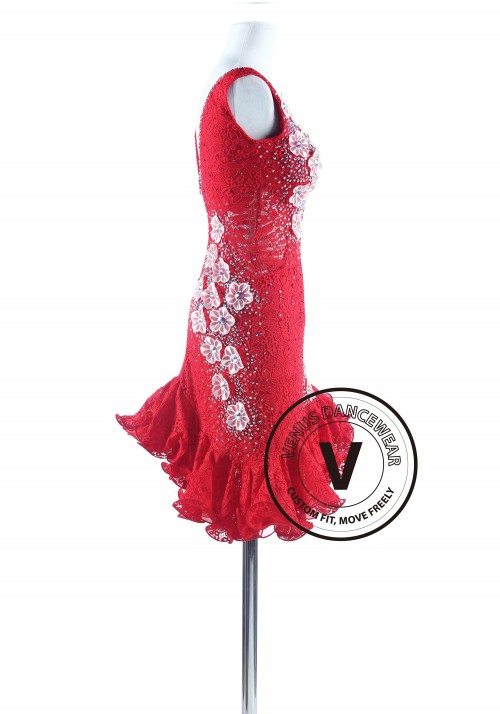 Red Lace Tango Salsa Latin Rhythm Competition Dress