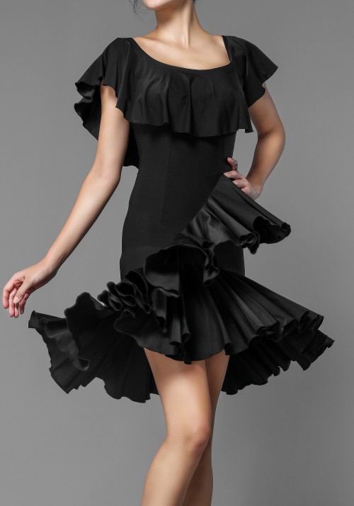 Latin Rhythm Crepe Ruffle Practice Dance Dress