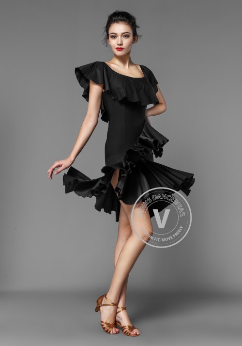 Latin Rhythm Crepe Ruffle Practice Dance Dress