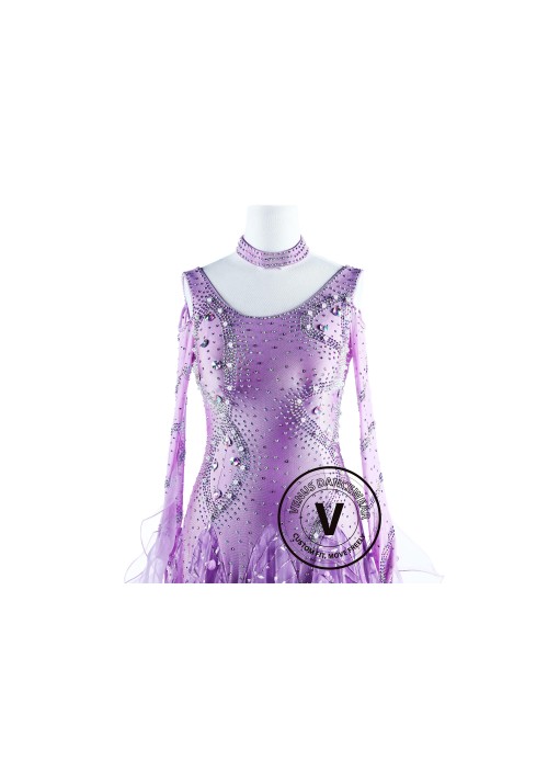 Lavender Snowball Luxury Foxtrot Waltz Quickstep Competition Dress