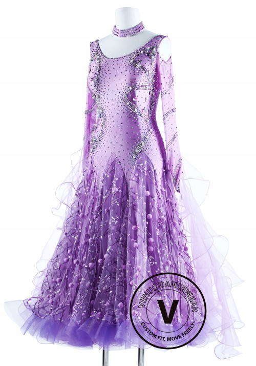 Lavender Snowball Luxury Foxtrot Waltz Quickstep Competition Dress