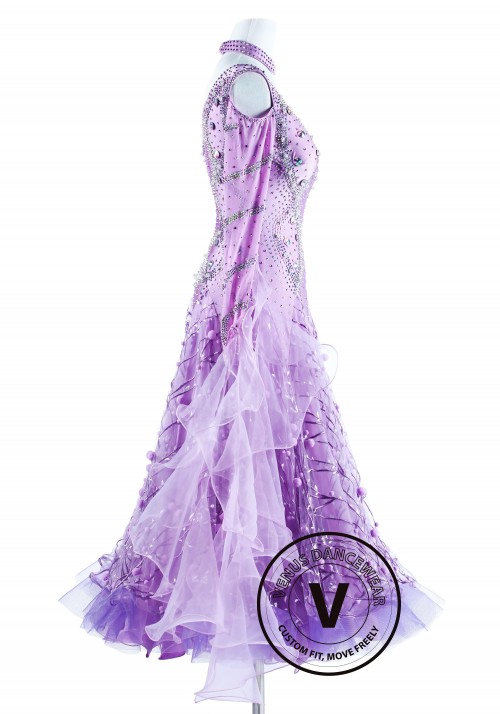 Lavender Snowball Luxury Foxtrot Waltz Quickstep Competition Dress