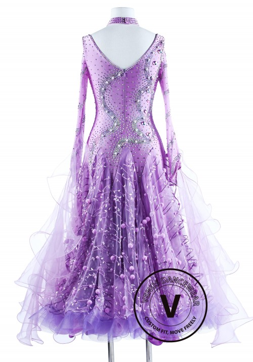 Lavender Snowball Luxury Foxtrot Waltz Quickstep Competition Dress