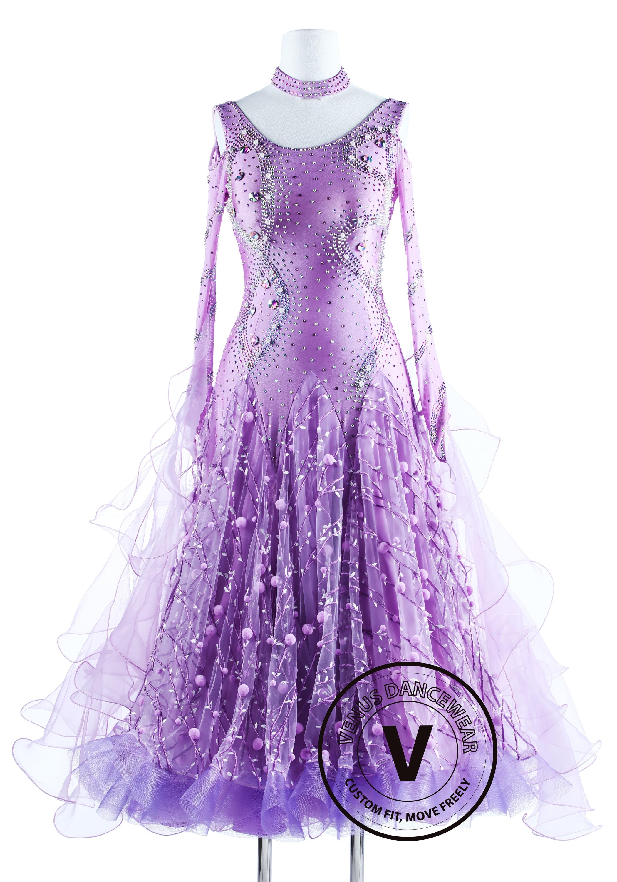 Lavender Snowball Luxury Foxtrot Waltz Quickstep Competition Dress