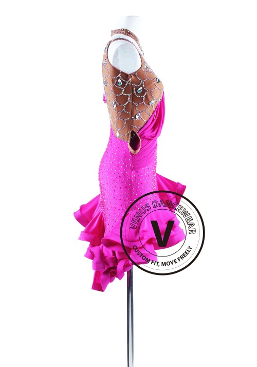 Magenta Ruffled Salsa Latin Rhythm Competition Dress