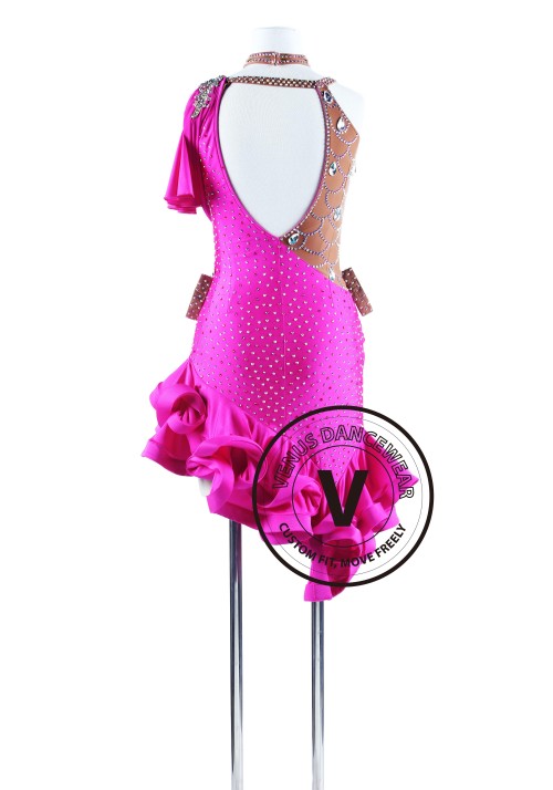 Magenta Ruffled Salsa Latin Rhythm Competition Dress