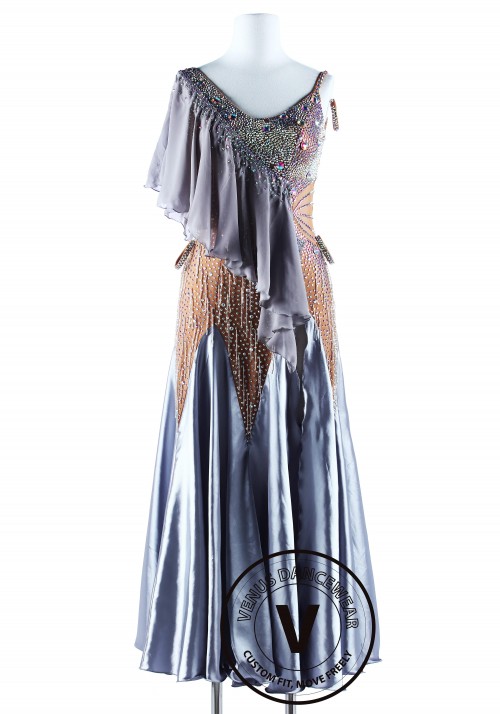 Gray Chiffon Ruffle and Beading Luxury Ballroom Smooth Competition Dress