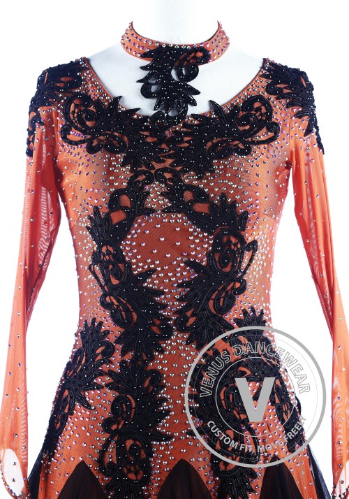 Black Dragon Appliques Gorgeous Foxtrot Waltz Ballroom Competition Dress