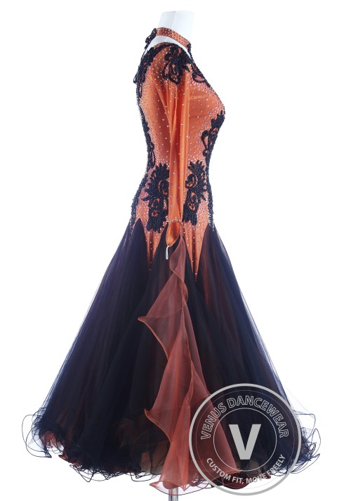 Black Dragon Appliques Gorgeous Foxtrot Waltz Ballroom Competition Dress