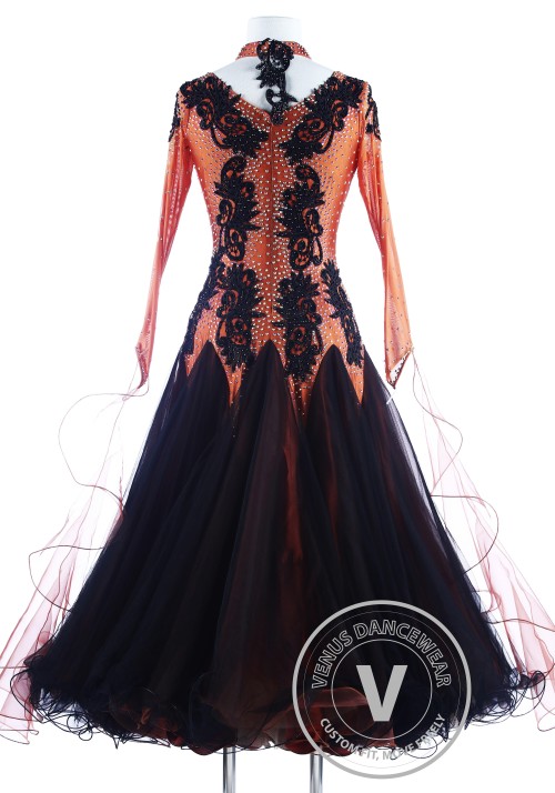 Black Dragon Appliques Gorgeous Foxtrot Waltz Ballroom Competition Dress