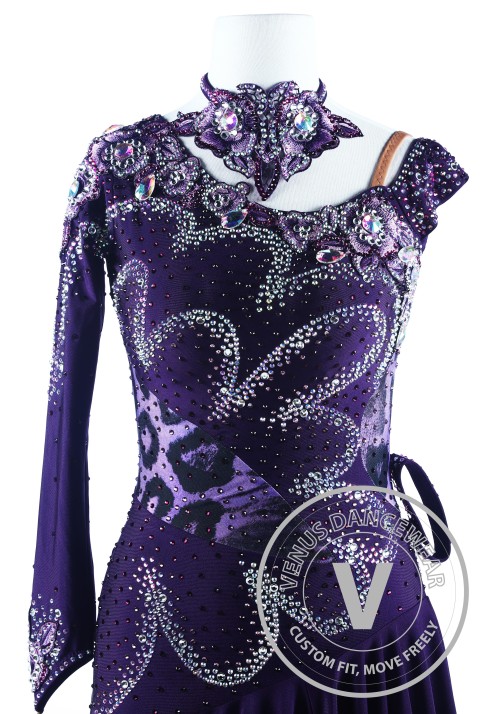 Dark Purple Lotus Leaf Latin Rhythm Competition Dress