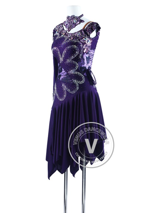 Dark Purple Lotus Leaf Latin Rhythm Competition Dress