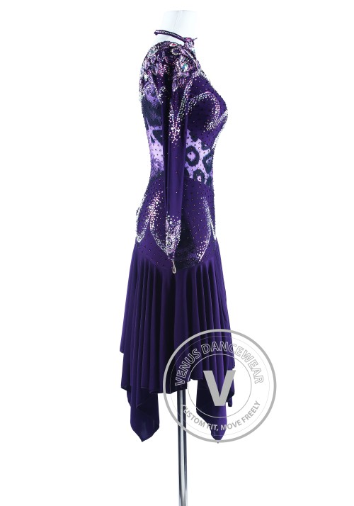 Dark Purple Lotus Leaf Latin Rhythm Competition Dress