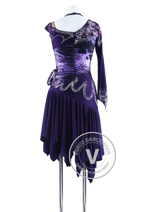 Dark Purple Lotus Leaf Latin Rhythm Competition Dress