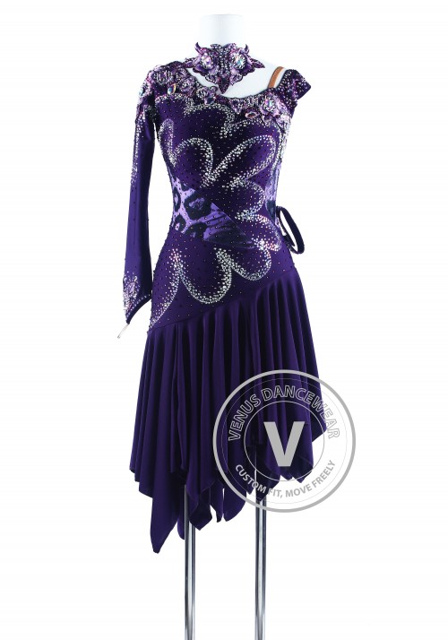 Dark Purple Lotus Leaf Latin Rhythm Competition Dress
