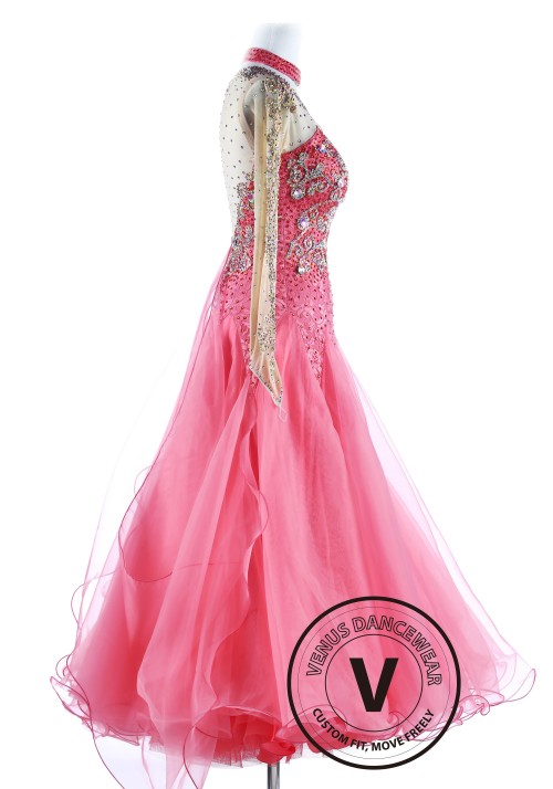 Salmon Lace Gorgeous Standard Waltz Ballroom Competition Dance Dress