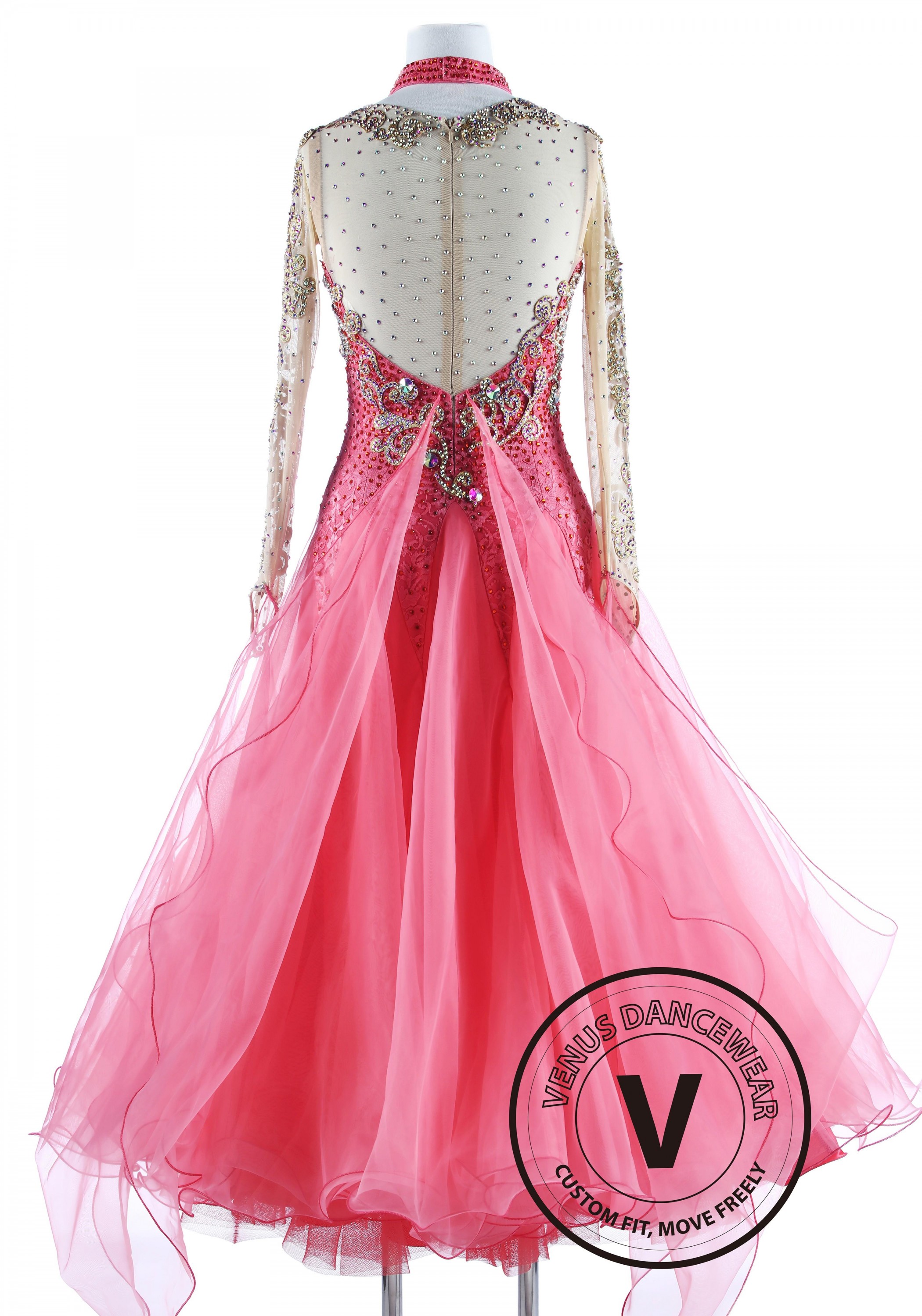 Salmon Lace Gorgeous Standard Waltz Ballroom Competition Dance Dress