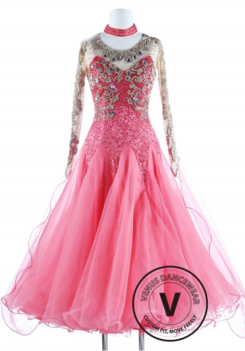 Salmon Lace Gorgeous Standard Waltz Ballroom Competition Dance Dress