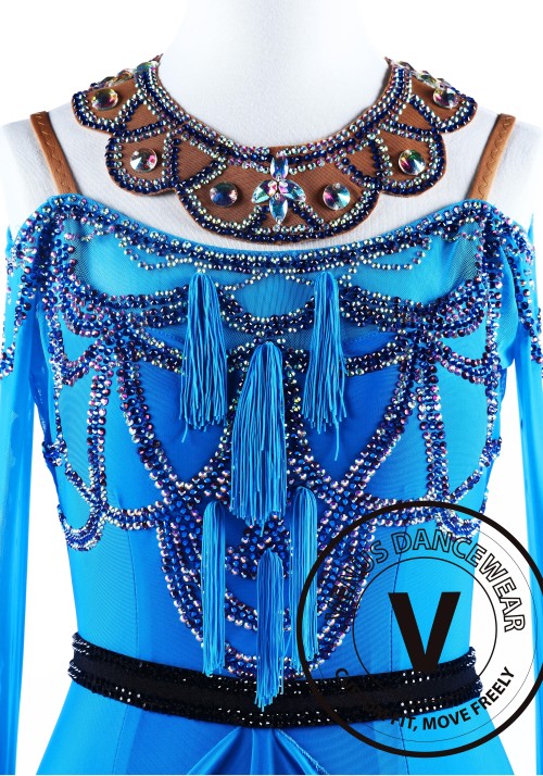 Elegant Palace Blue American Ryhthm Salsa Latin Competition Dress