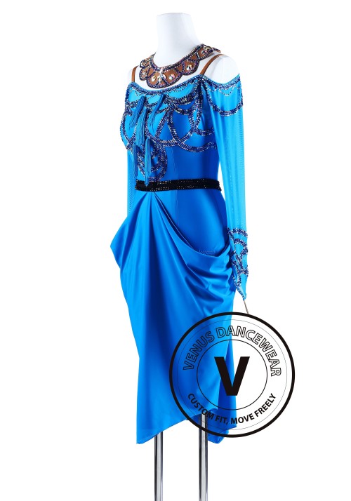 Elegant Palace Blue American Ryhthm Salsa Latin Competition Dress