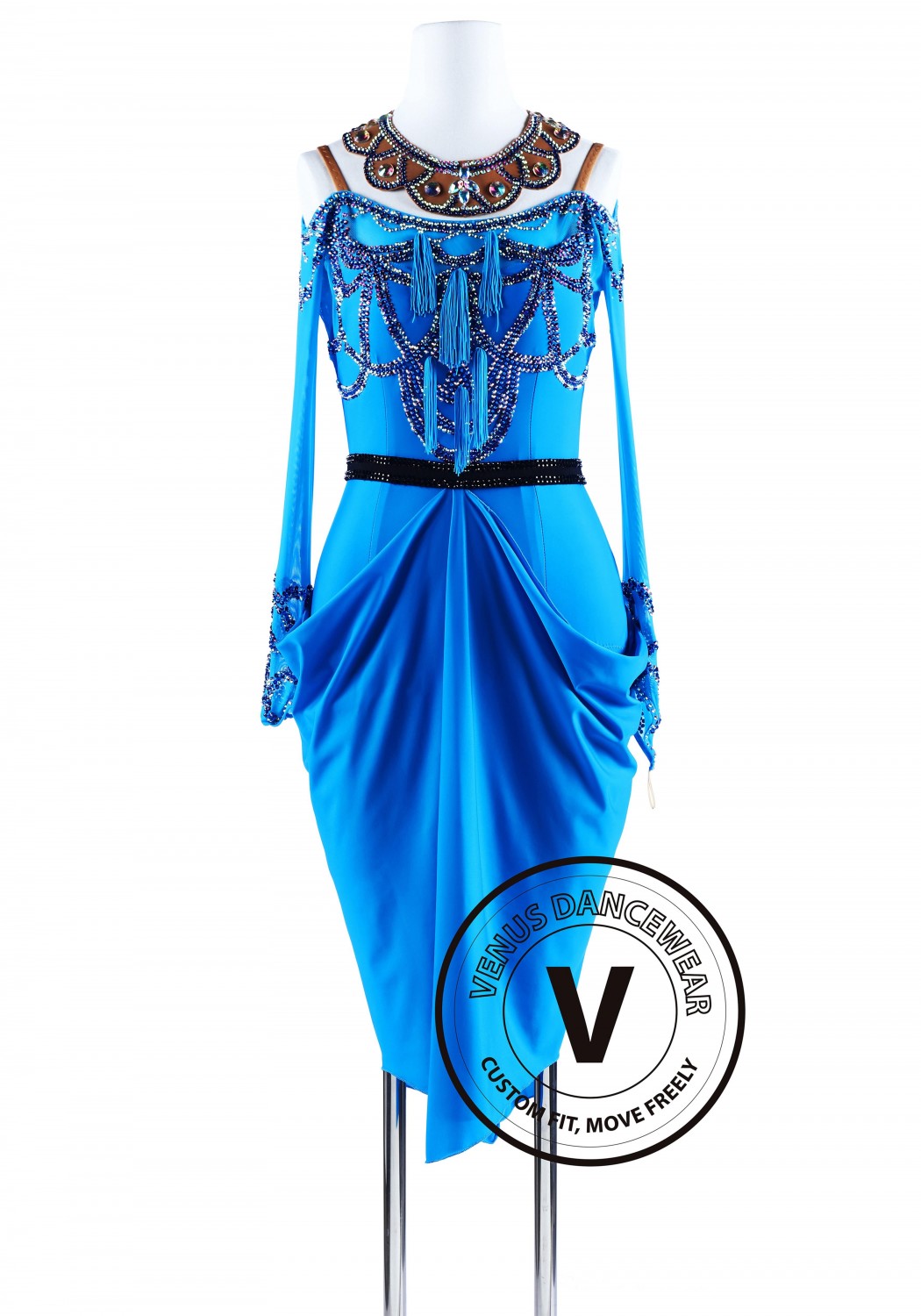 Elegant Palace Blue American Ryhthm Salsa Latin Competition Dress