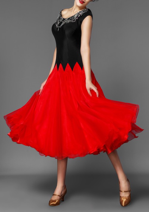 Black and Red Ballroom 3 Layers Practice Competition Dress