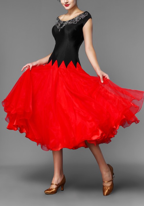 Black and Red Ballroom 3 Layers Practice Competition Dress