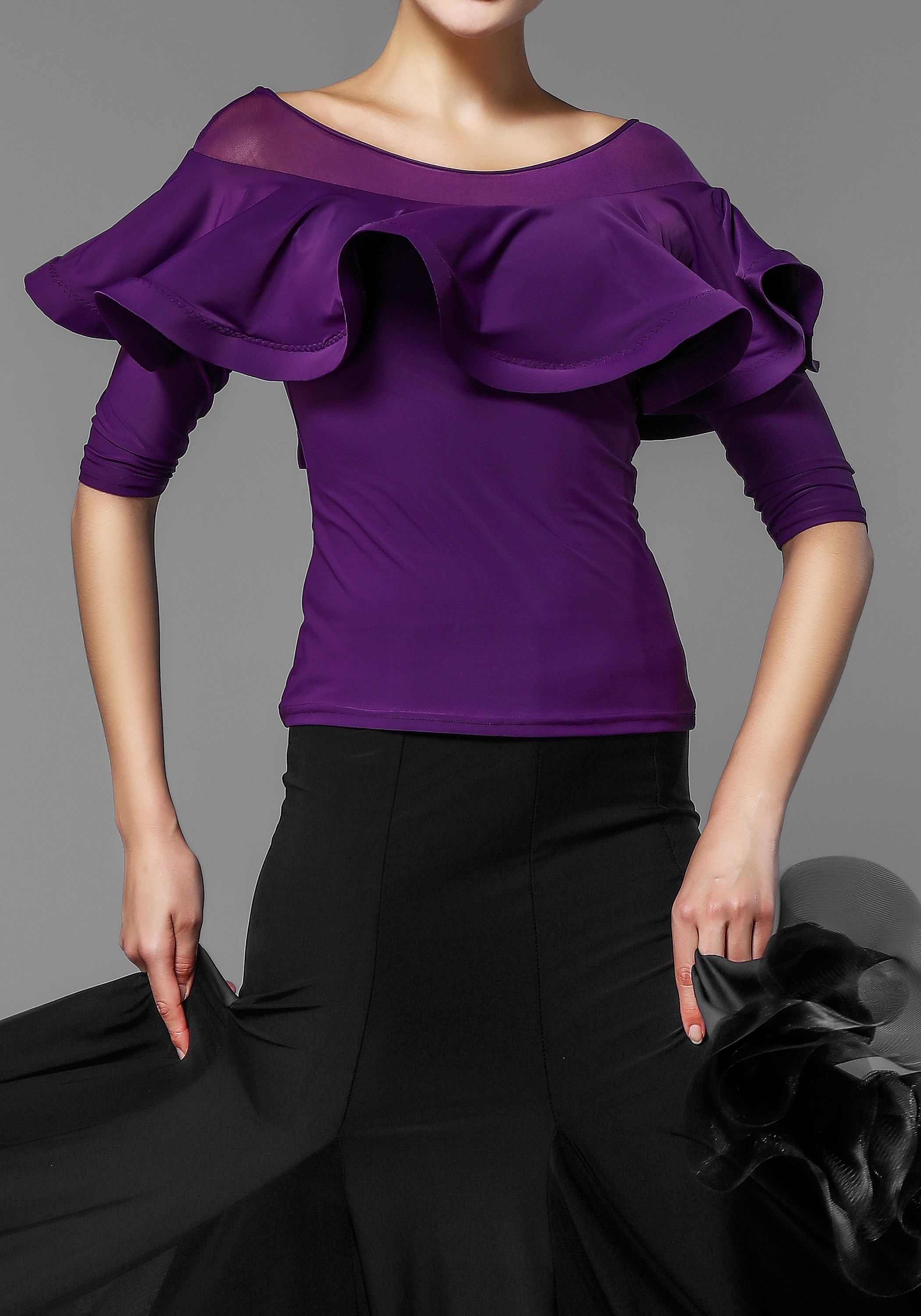 Flare Shoulder Half Sleeve Dance Top