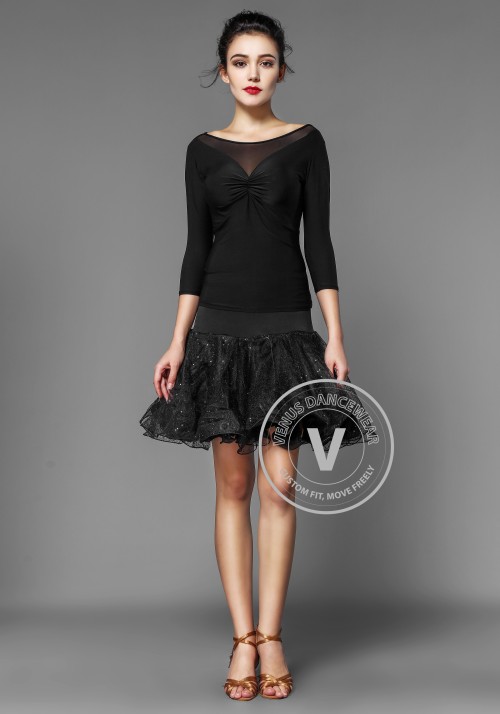 Black Shinning Organdy Latin Skirt