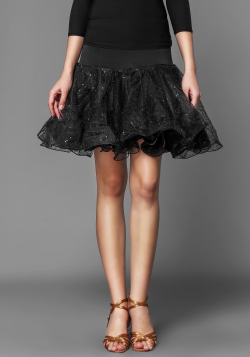 Black Shinning Organdy Latin Skirt