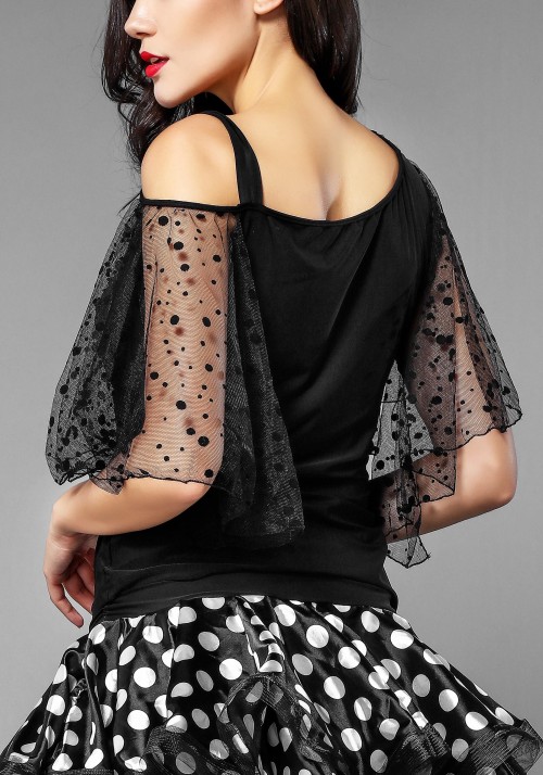 Black Spotted Mesh Cape Top