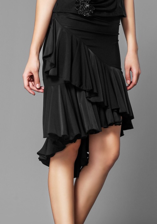 Black Pleated Ruffle Latin Rhythm Skirt