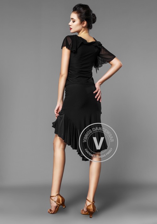 Black Pleated Ruffle Latin Rhythm Skirt