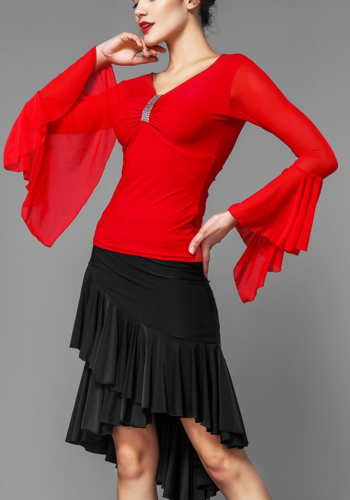 Hot Red Luxury Flare Sleeve Dance Top