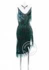 Green Hand-Sewing Beading Fringe Rhythm Salsa Latin Dance Competition Dress