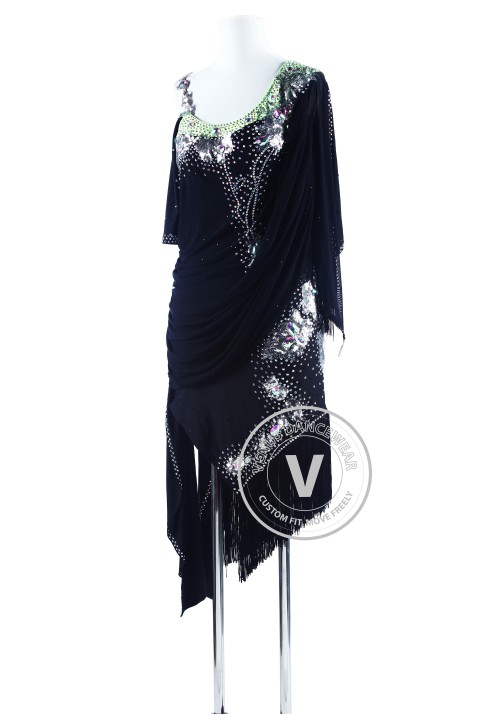 Black with Silver Sequin Appliques Ryhthm Salsa Dance Latin Competition Dress