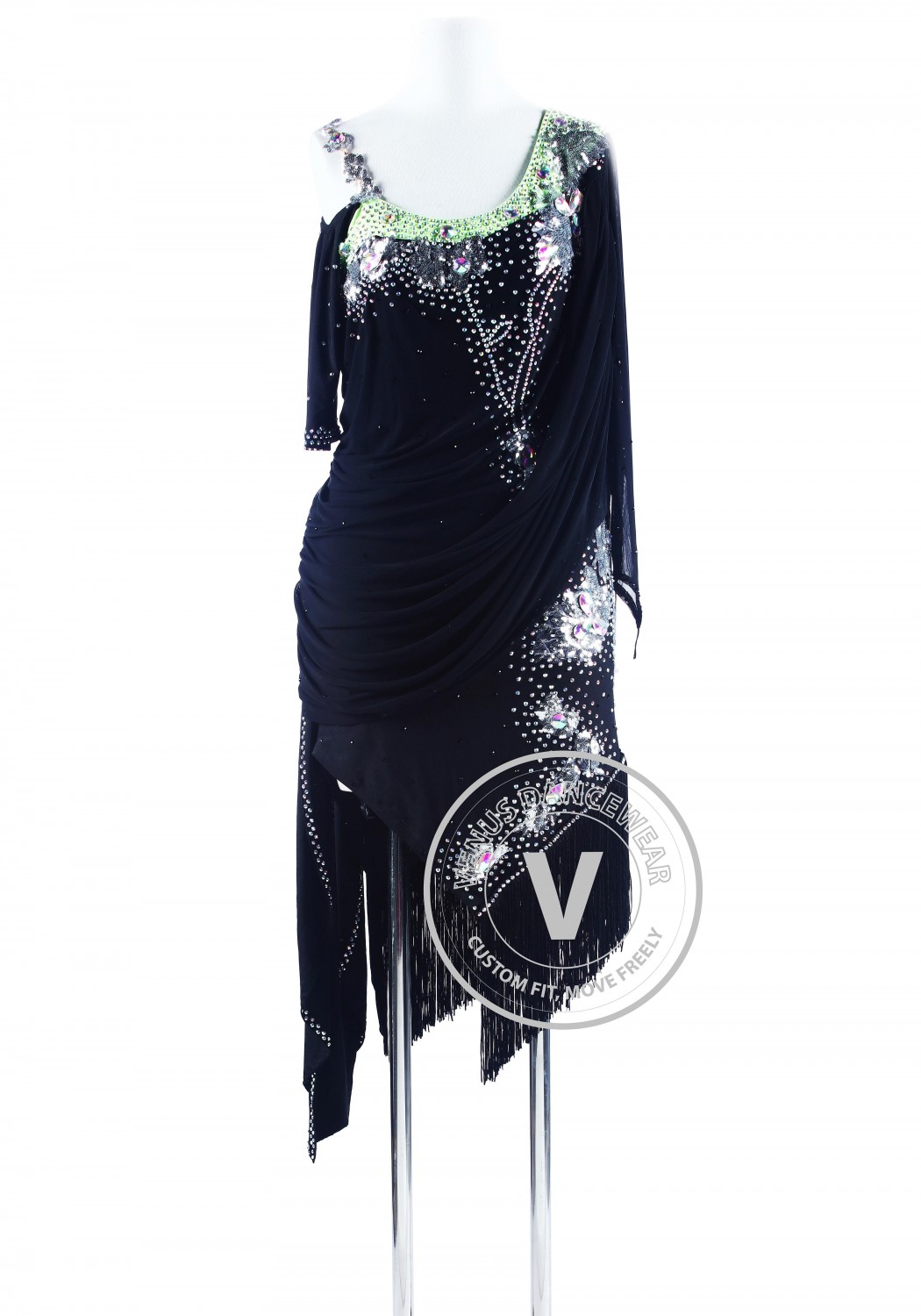 Black with Silver Sequin Appliques Ryhthm Salsa Dance Latin Competition Dress