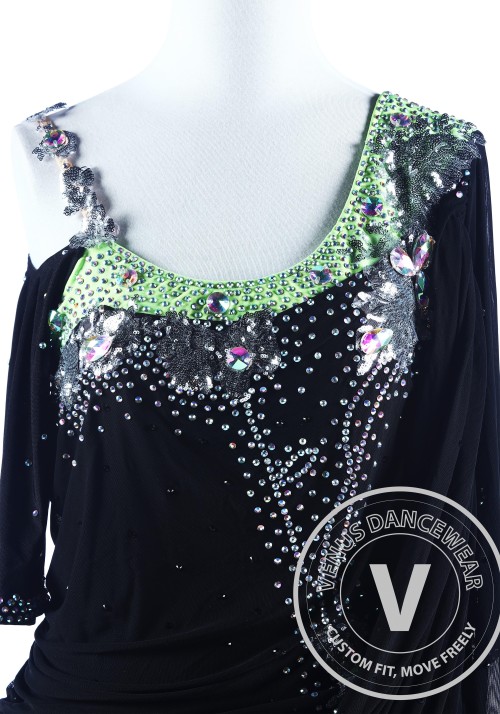 Black with Silver Sequin Appliques Ryhthm Salsa Dance Latin Competition Dress