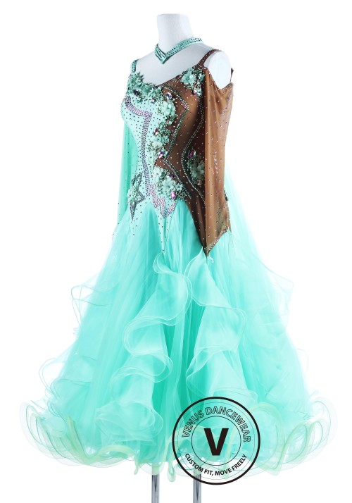 Fruit Green Accordion Pleated Standard Waltz Dance Competition Dress